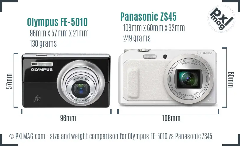 Olympus FE-5010 vs Panasonic ZS45 size comparison