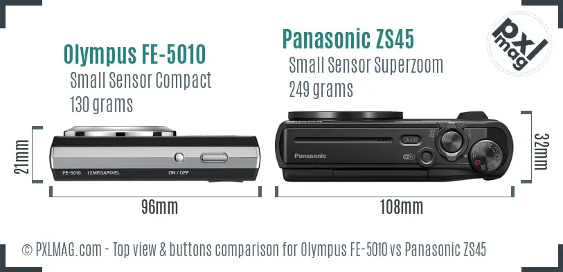 Olympus FE-5010 vs Panasonic ZS45 top view buttons comparison