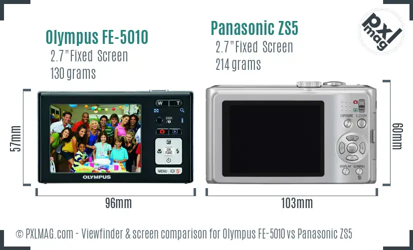 Olympus FE-5010 vs Panasonic ZS5 Screen and Viewfinder comparison