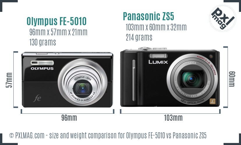 Olympus FE-5010 vs Panasonic ZS5 size comparison