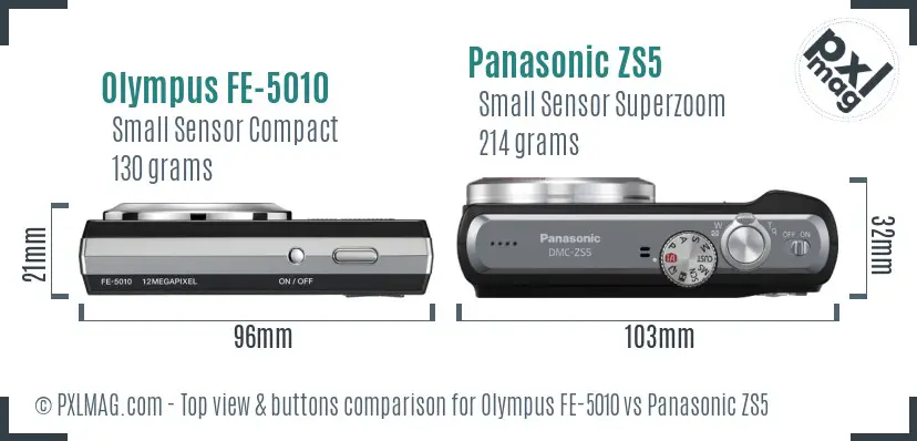 Olympus FE-5010 vs Panasonic ZS5 top view buttons comparison