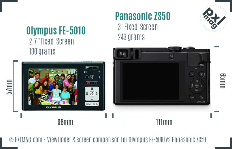 Olympus FE-5010 vs Panasonic ZS50 Screen and Viewfinder comparison