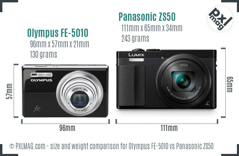Olympus FE-5010 vs Panasonic ZS50 size comparison