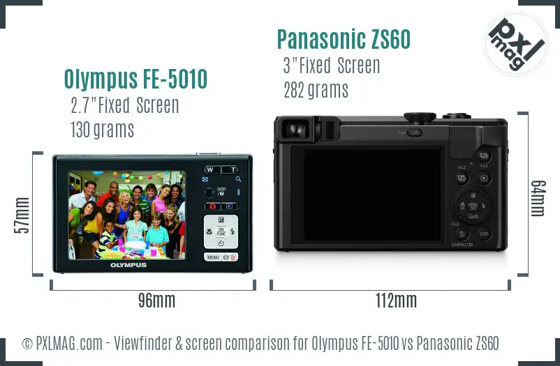 Olympus FE-5010 vs Panasonic ZS60 Screen and Viewfinder comparison