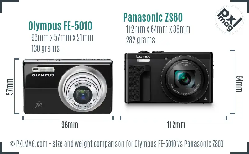 Olympus FE-5010 vs Panasonic ZS60 size comparison