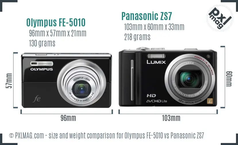 Olympus FE-5010 vs Panasonic ZS7 size comparison