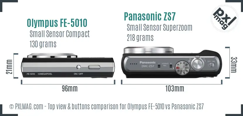 Olympus FE-5010 vs Panasonic ZS7 top view buttons comparison
