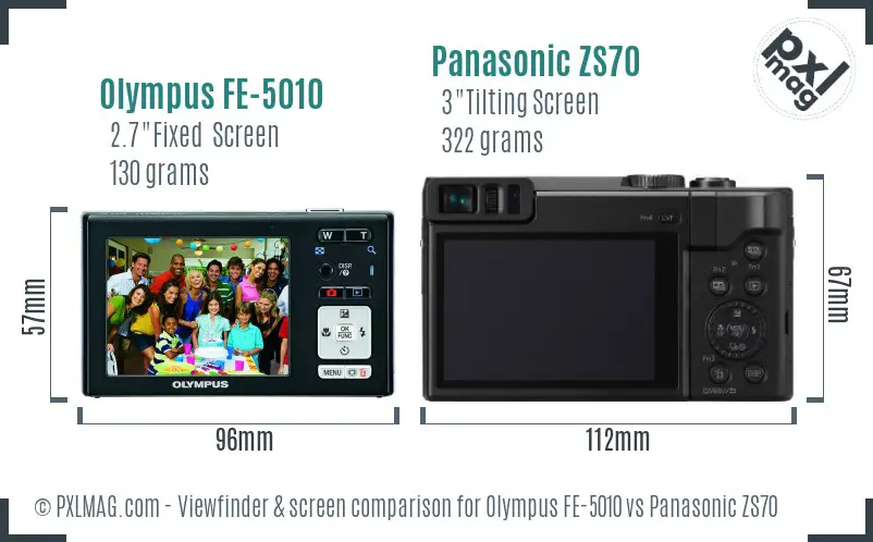Olympus FE-5010 vs Panasonic ZS70 Screen and Viewfinder comparison