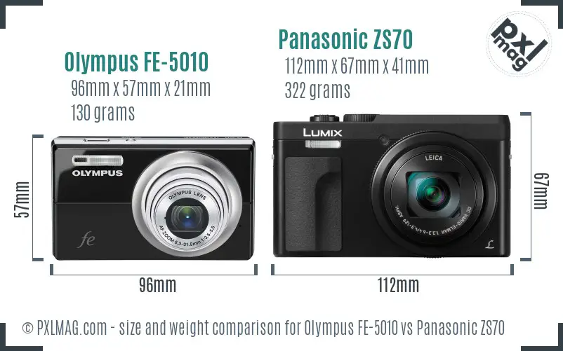 Olympus FE-5010 vs Panasonic ZS70 size comparison