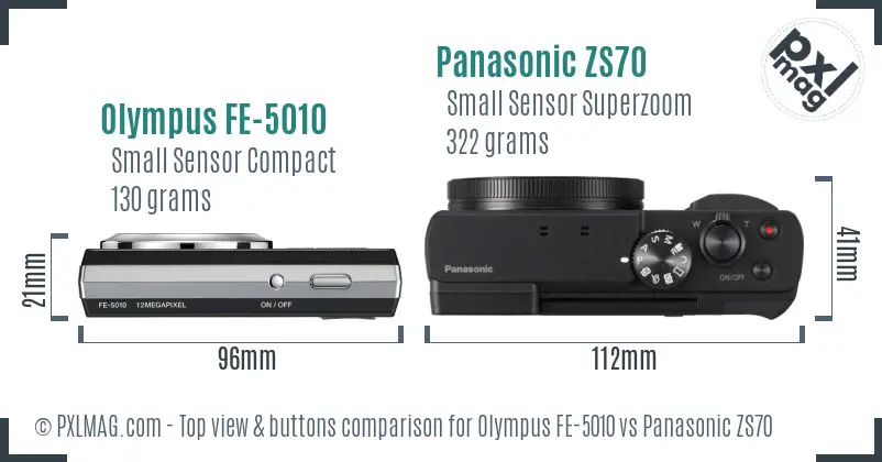 Olympus FE-5010 vs Panasonic ZS70 top view buttons comparison
