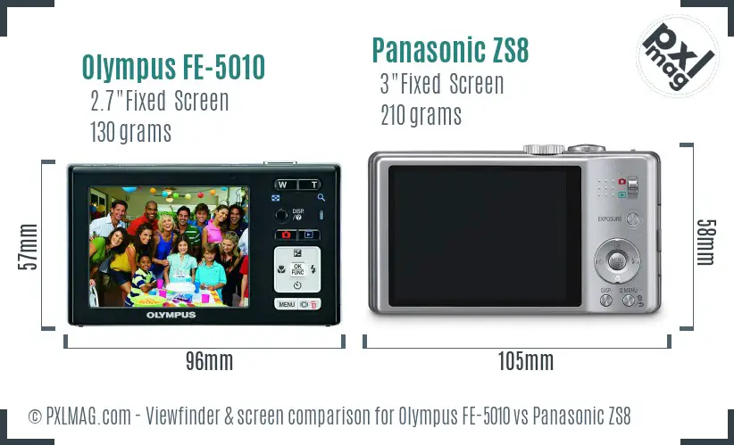 Olympus FE-5010 vs Panasonic ZS8 Screen and Viewfinder comparison