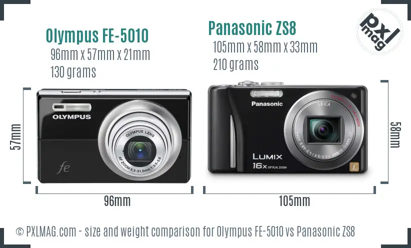 Olympus FE-5010 vs Panasonic ZS8 size comparison
