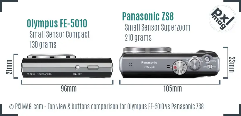 Olympus FE-5010 vs Panasonic ZS8 top view buttons comparison