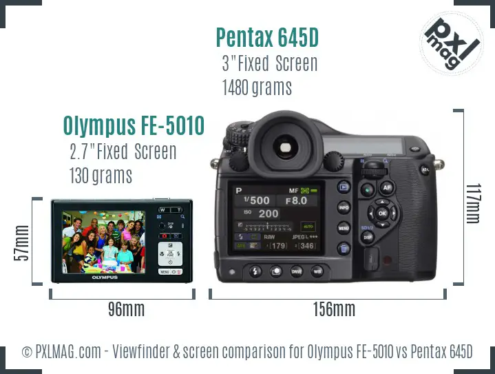 Olympus FE-5010 vs Pentax 645D Screen and Viewfinder comparison