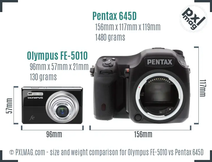 Olympus FE-5010 vs Pentax 645D size comparison