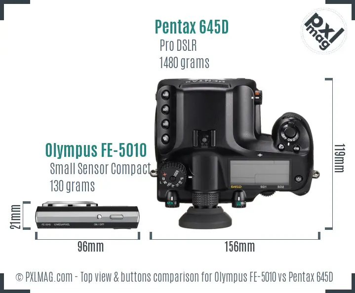 Olympus FE-5010 vs Pentax 645D top view buttons comparison