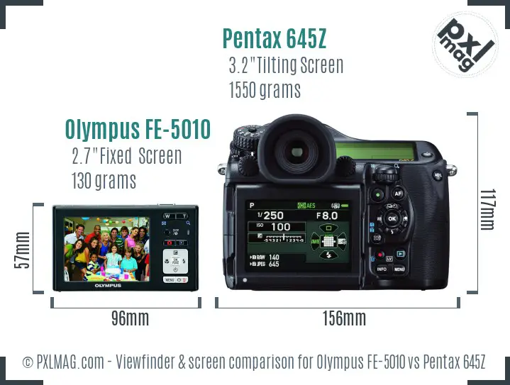 Olympus FE-5010 vs Pentax 645Z Screen and Viewfinder comparison