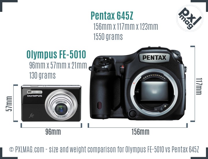 Olympus FE-5010 vs Pentax 645Z size comparison