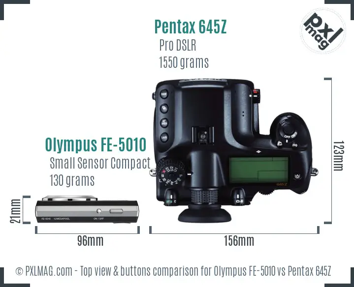 Olympus FE-5010 vs Pentax 645Z top view buttons comparison