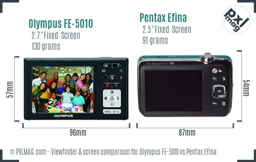 Olympus FE-5010 vs Pentax Efina Screen and Viewfinder comparison