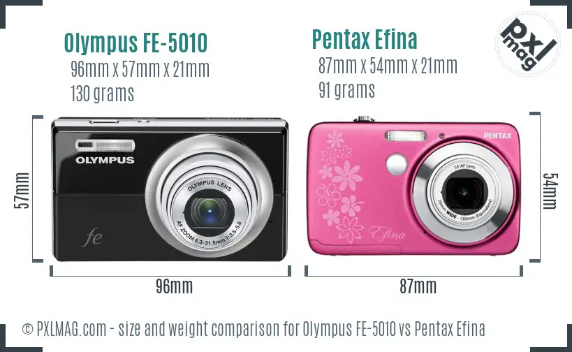 Olympus FE-5010 vs Pentax Efina size comparison