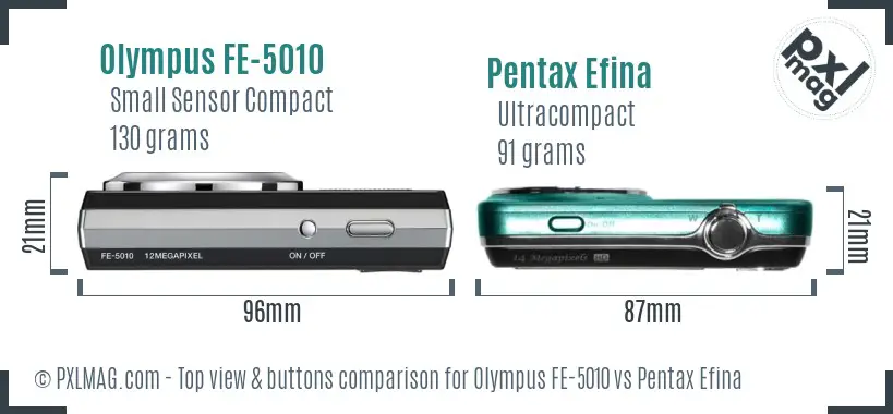 Olympus FE-5010 vs Pentax Efina top view buttons comparison