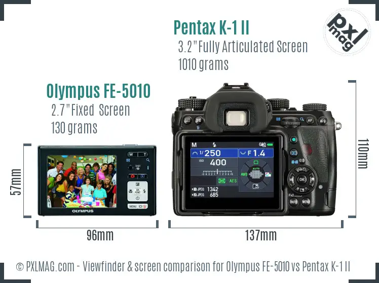 Olympus FE-5010 vs Pentax K-1 II Screen and Viewfinder comparison