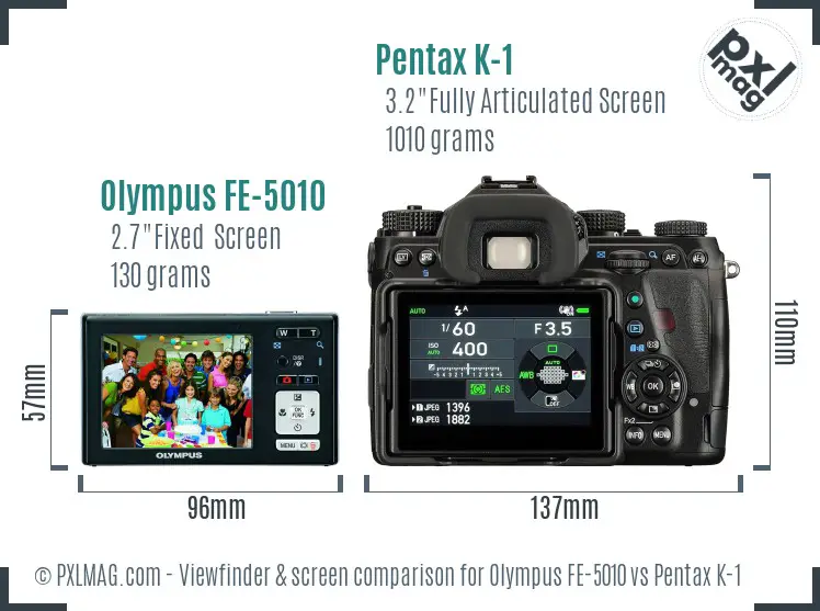 Olympus FE-5010 vs Pentax K-1 Screen and Viewfinder comparison