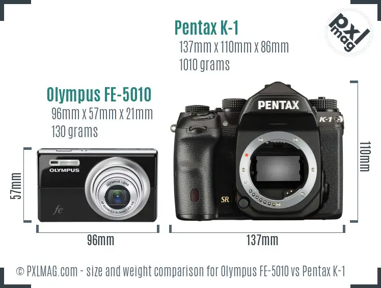 Olympus FE-5010 vs Pentax K-1 size comparison