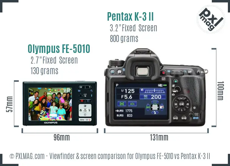 Olympus FE-5010 vs Pentax K-3 II Screen and Viewfinder comparison