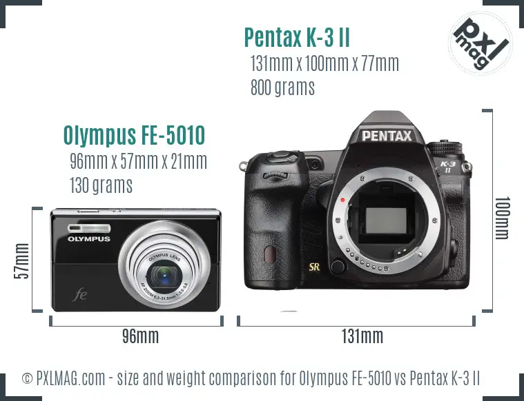 Olympus FE-5010 vs Pentax K-3 II size comparison