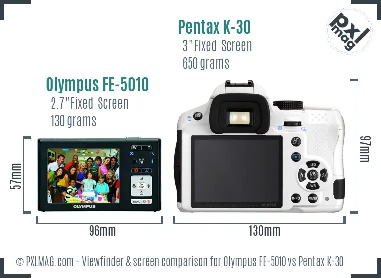 Olympus FE-5010 vs Pentax K-30 Screen and Viewfinder comparison
