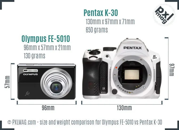 Olympus FE-5010 vs Pentax K-30 size comparison