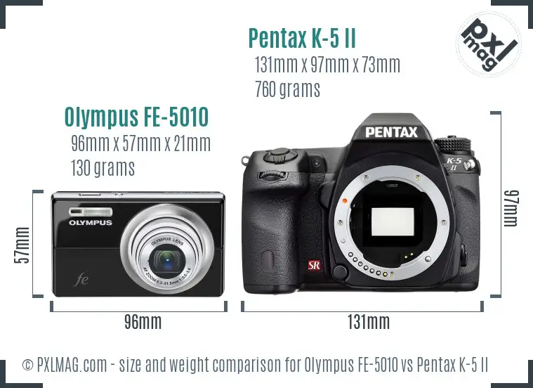 Olympus FE-5010 vs Pentax K-5 II size comparison