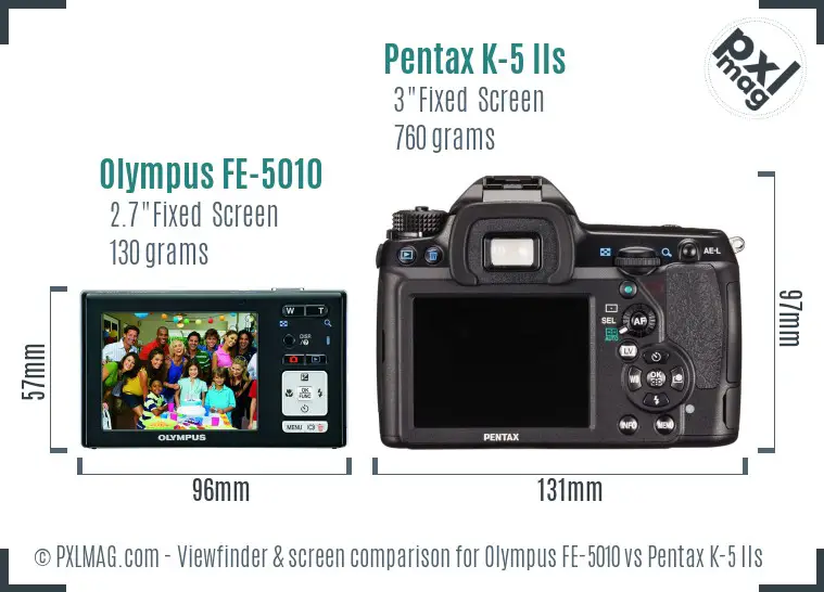Olympus FE-5010 vs Pentax K-5 IIs Screen and Viewfinder comparison
