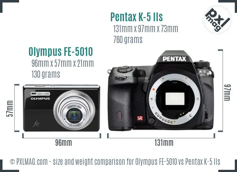 Olympus FE-5010 vs Pentax K-5 IIs size comparison