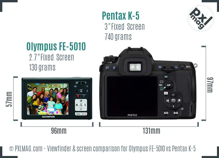Olympus FE-5010 vs Pentax K-5 Screen and Viewfinder comparison