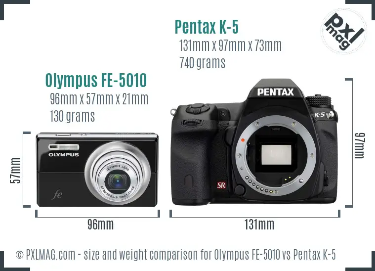 Olympus FE-5010 vs Pentax K-5 size comparison