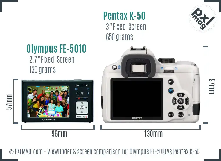 Olympus FE-5010 vs Pentax K-50 Screen and Viewfinder comparison