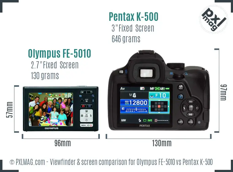 Olympus FE-5010 vs Pentax K-500 Screen and Viewfinder comparison