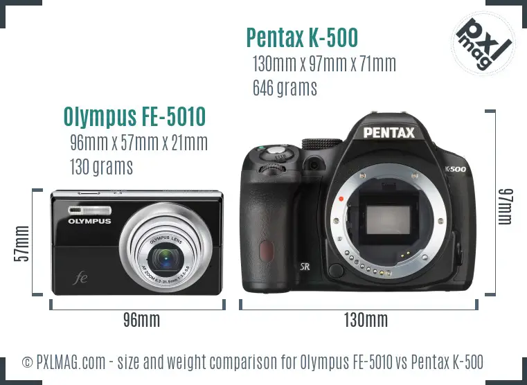 Olympus FE-5010 vs Pentax K-500 size comparison