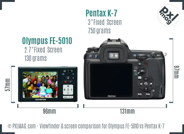 Olympus FE-5010 vs Pentax K-7 Screen and Viewfinder comparison