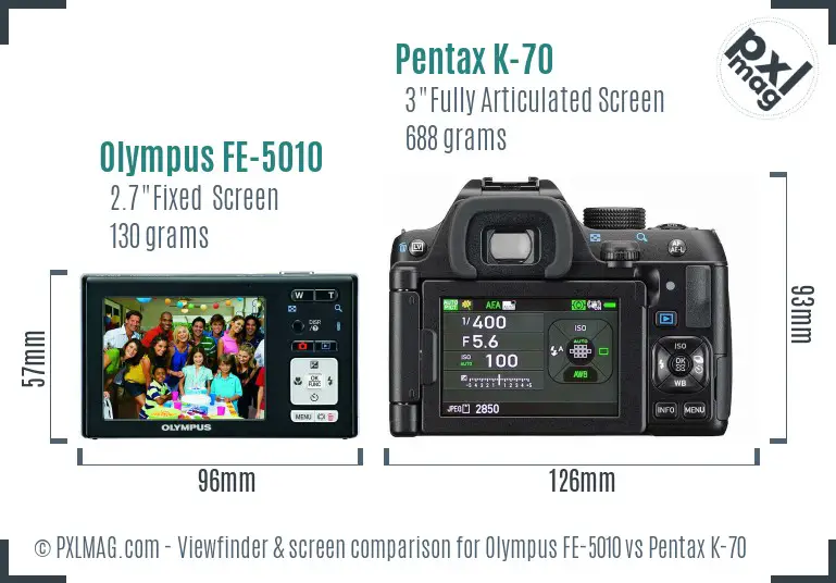 Olympus FE-5010 vs Pentax K-70 Screen and Viewfinder comparison
