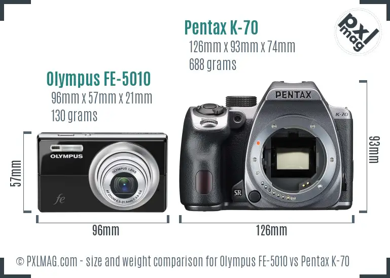 Olympus FE-5010 vs Pentax K-70 size comparison