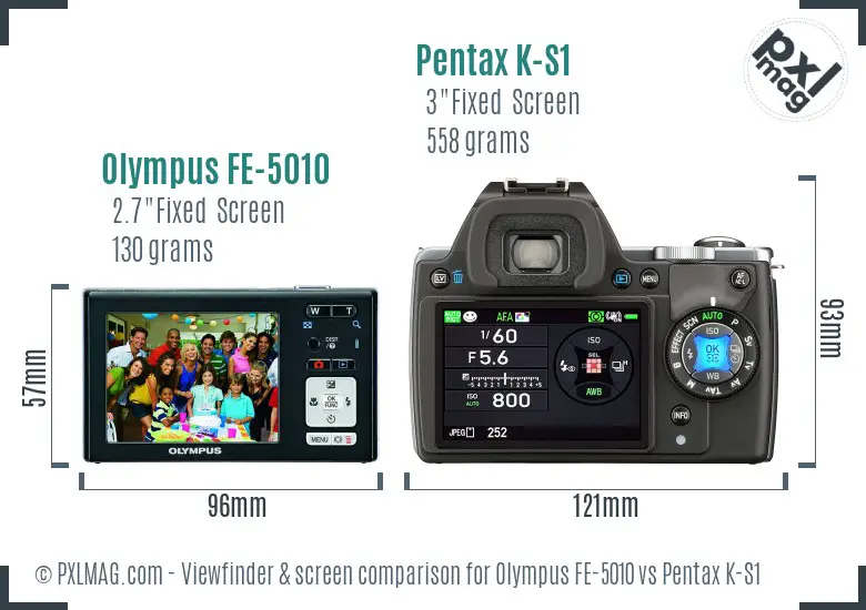 Olympus FE-5010 vs Pentax K-S1 Screen and Viewfinder comparison