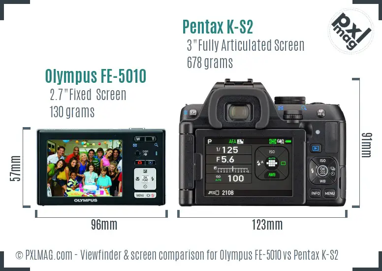 Olympus FE-5010 vs Pentax K-S2 Screen and Viewfinder comparison