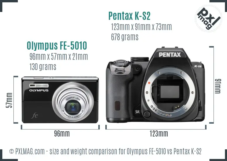 Olympus FE-5010 vs Pentax K-S2 size comparison