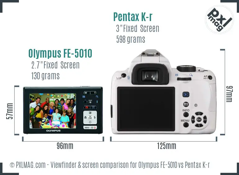 Olympus FE-5010 vs Pentax K-r Screen and Viewfinder comparison
