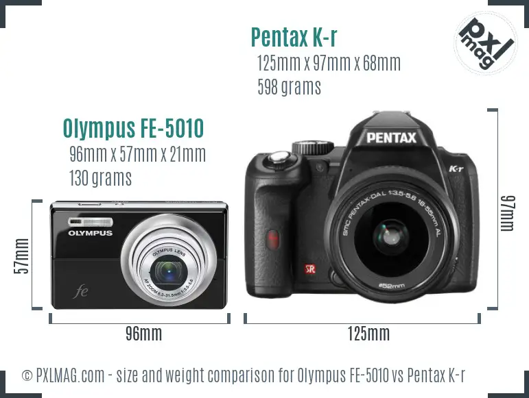 Olympus FE-5010 vs Pentax K-r size comparison