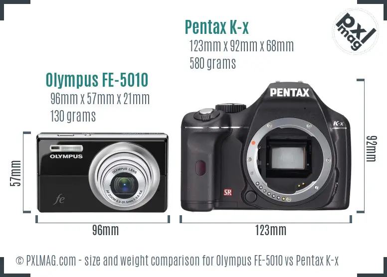 Olympus FE-5010 vs Pentax K-x size comparison